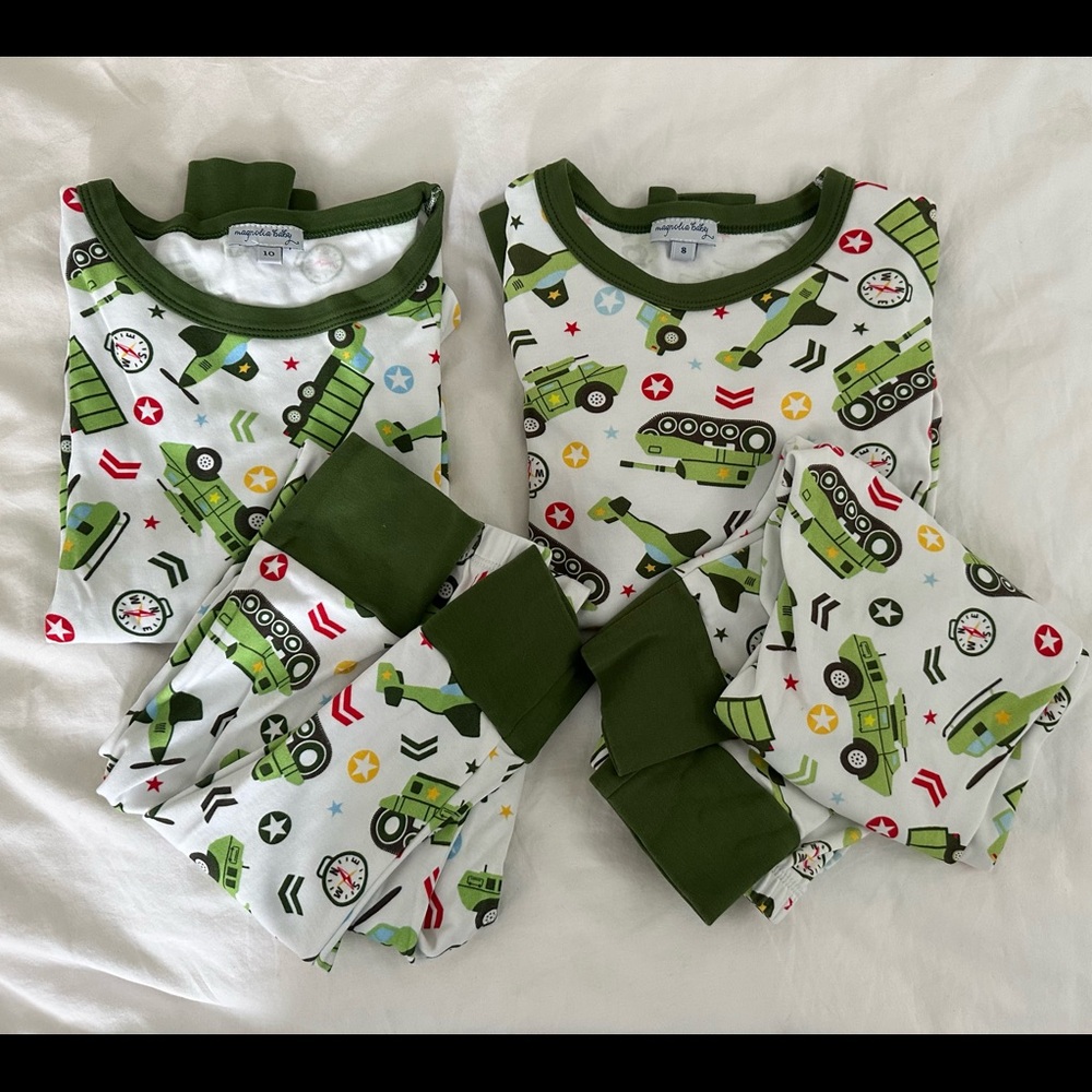 Magnolia Baby Military Vehicles Pajama Set Size 8 and Size 10